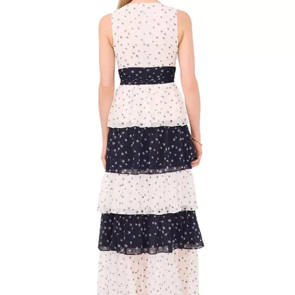1.state Womens Colorblocked Tiered Maxi Dress New Ivory Dark Indigo Size 10 NWT - Picture 3 of 17